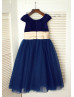 Navy Blue Velvet Tulle Tea Length Flower Girl Dress Navy Blue Velvet Tulle Tea Length Flower Girl Dress